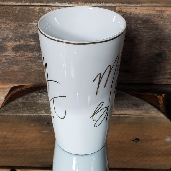 Prima Design Merry & Bright Latte Mug - White Glazed Ceramic - Gold Trim - Picture 3 of 6